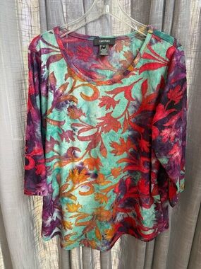 Karen Kane Multicolor Velvet Burnout Scoop Neck Top - Turquoise/Red/Purple/Gold